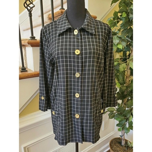 Attyre New York Sz L Plaid Jacket Golden Buttons - Picture 1 of 10